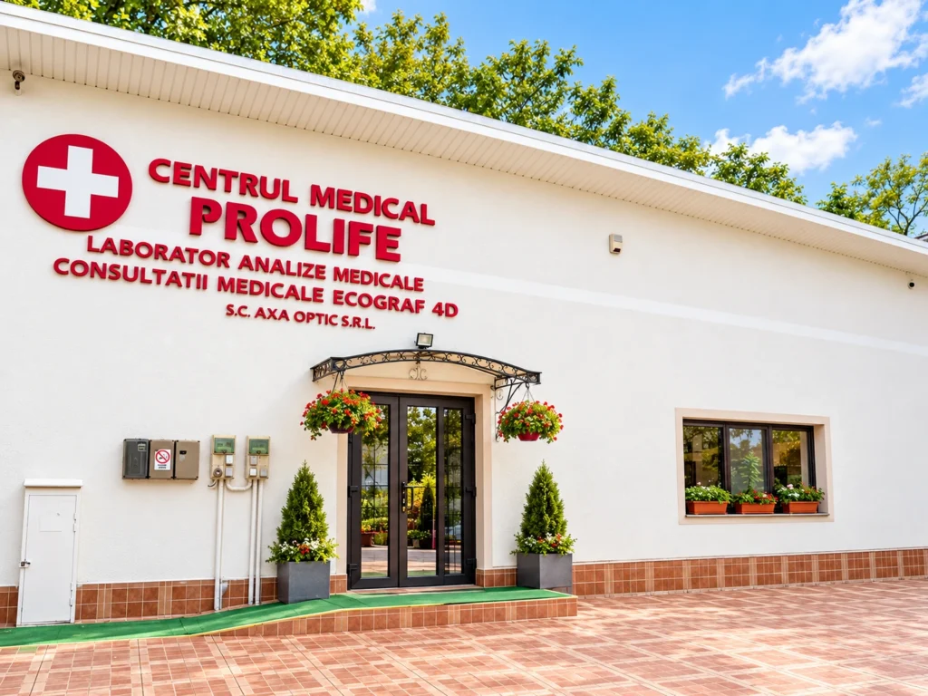 Fațada și intrarea laboratorului ProLife Medical®, Bârlad, Bd. Republicii 277 bis