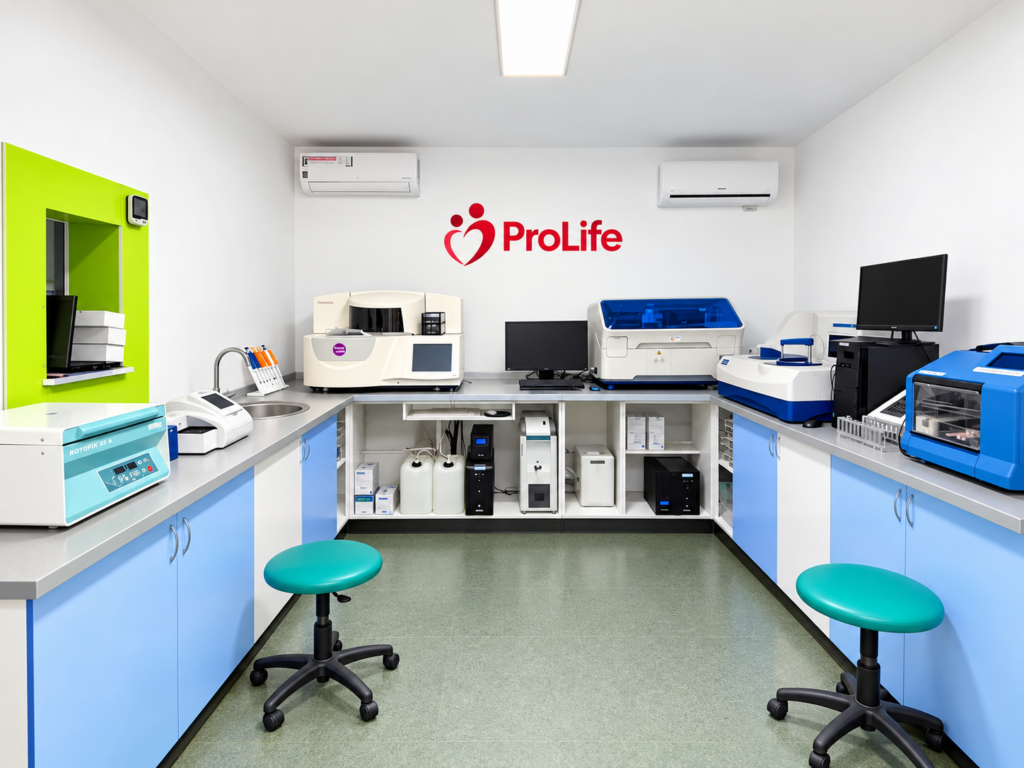 Laborator ProLife Medical® — spațiu de lucru cu analizoare
